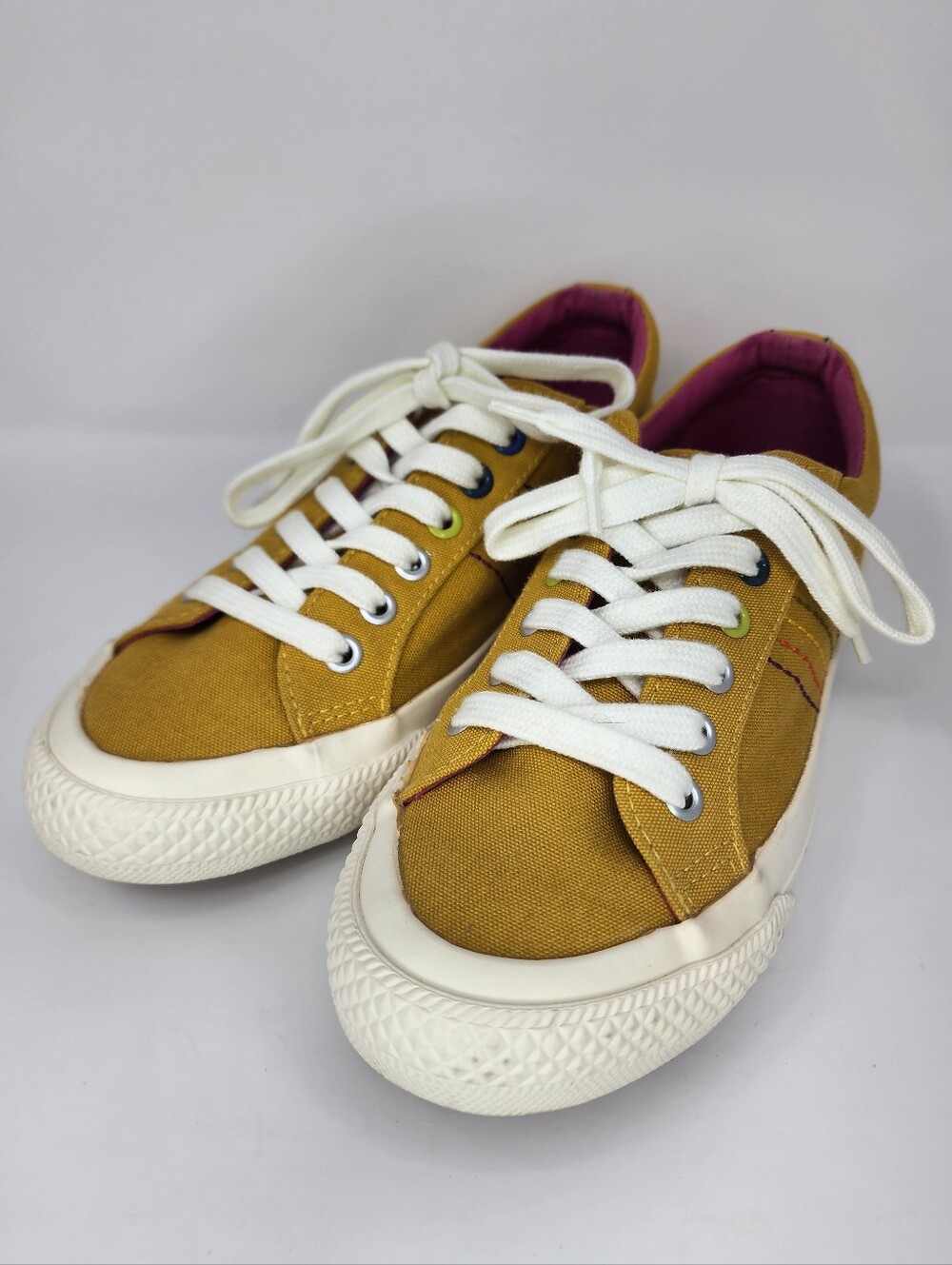Moshulu Dark Yellow Rainbow Thread Lace-Up Sneakers